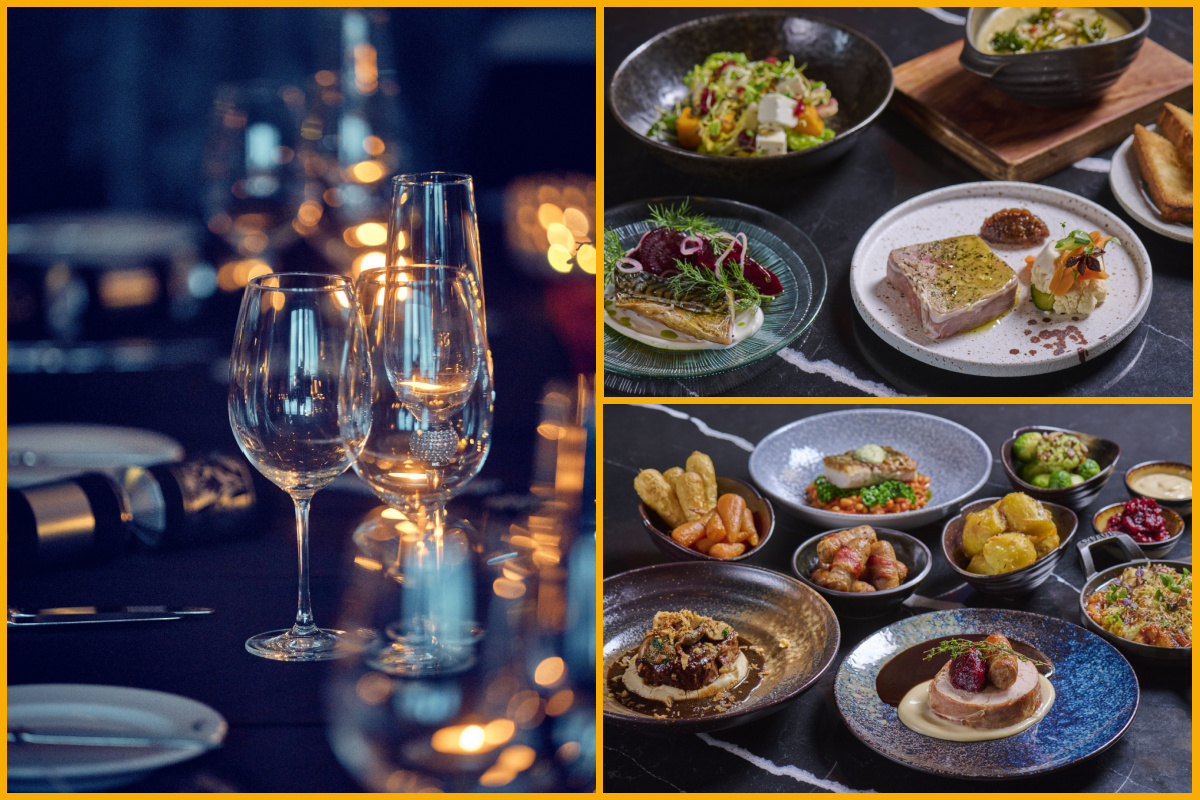 Collage of images of festive dining at Malmaison.